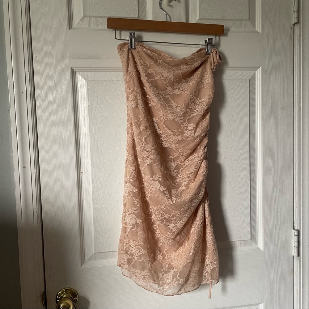 Fashion Nova Blush Lace Strapless Dress